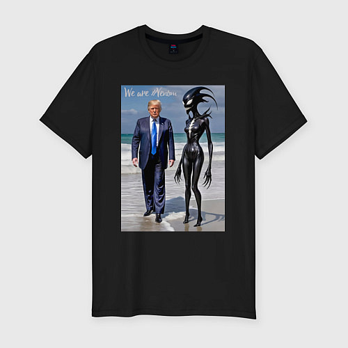 Мужская slim-футболка Donald Trump and symbiote girl - ai art fantasy / Черный – фото 1