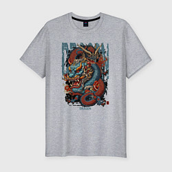 Мужская slim-футболка Драконы в стиле татуировки ирезуми