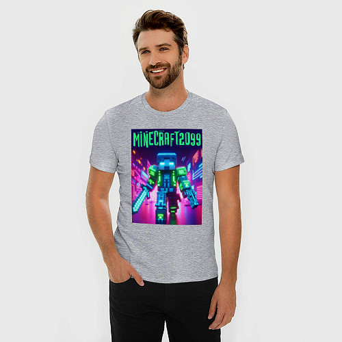Мужская slim-футболка Minecraft 2099 - neon glow fantasy / Меланж – фото 3