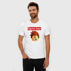 Футболка slim-fit Sigma boy roblox head - мем Роблокс Сигма бой, цвет: белый — фото 2