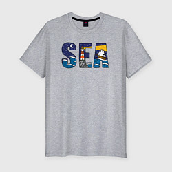 Мужская slim-футболка Парусник на морских волнах