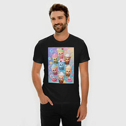 Футболка slim-fit Улыбающиеся яркие разноцветные стаканчики с bubble, цвет: черный — фото 2
