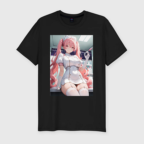 Мужская slim-футболка Медсестричка сделает тебе укол любви / Черный – фото 1