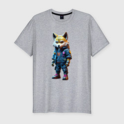 Мужская slim-футболка Уличный лисёнок - нейроарт