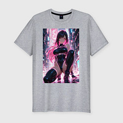 Футболка slim-fit Тифа Локхарт из Final Fantasy VII в стиле киберпан, цвет: меланж