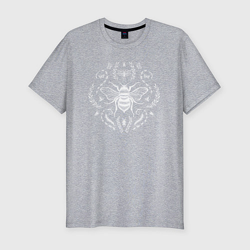 Мужская slim-футболка Пчела и жуки белые / Меланж – фото 1
