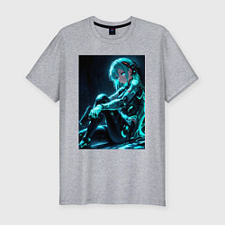 Футболка slim-fit Девушка киборг в стиле Cyberpunk, цвет: меланж
