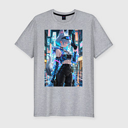 Футболка slim-fit Лиса наемник в стиле Cyberpunk, цвет: меланж