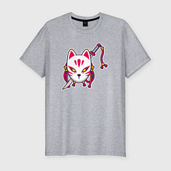 Мужская slim-футболка Кошка самурай