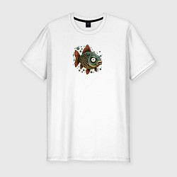 Мужская slim-футболка Забавная карикатурная рыба