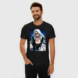 Футболка slim-fit Черная кошка на крыше небоскреба, цвет: черный — фото 2