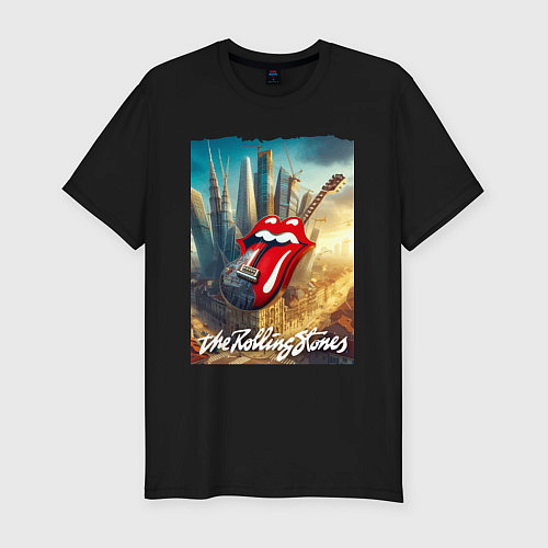 Мужская slim-футболка Rolling Stones - logo-guitar / Черный – фото 1