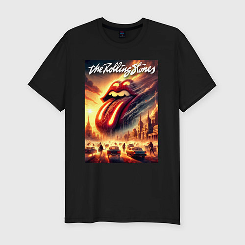 Мужская slim-футболка Logo of the Rollings Stones / Черный – фото 1