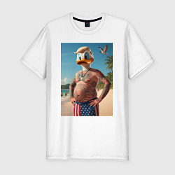 Мужская slim-футболка Donald Duck-Trump on a Florida beach