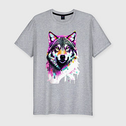 Мужская slim-футболка Волчья морда - нейроарт
