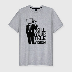 Мужская slim-футболка Убей свой телевизор