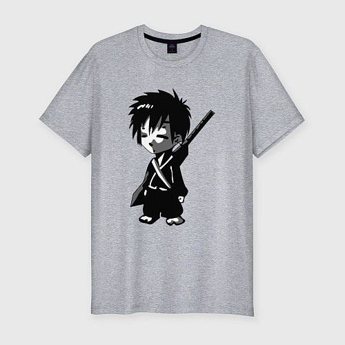 Мужская slim-футболка Маленький воин-самурай / Меланж – фото 1