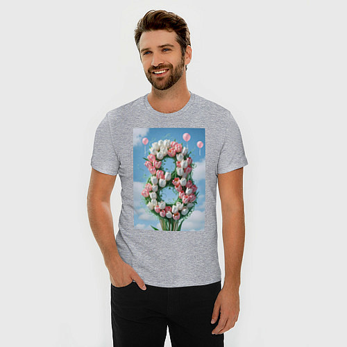 Мужская slim-футболка Тюльпаны к 8 марта / Меланж – фото 3