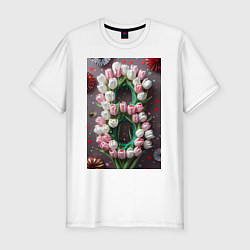 Футболка slim-fit Тюльпаны к празднику 8 марта, цвет: белый