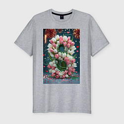 Футболка slim-fit Тюльпаны к празднику 8 марта, цвет: меланж