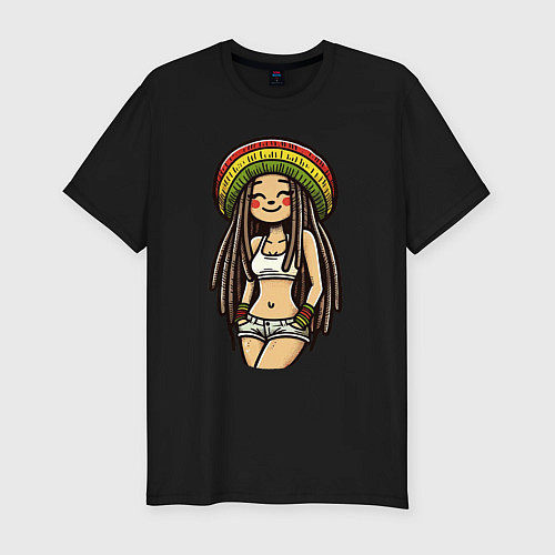 Мужская slim-футболка Smile jamaica girl / Черный – фото 1