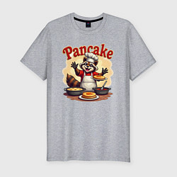 Футболка slim-fit Енот готовит панкейки, цвет: меланж