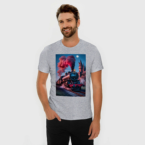 Мужская slim-футболка Хогвартс-Экспресс / Меланж – фото 3