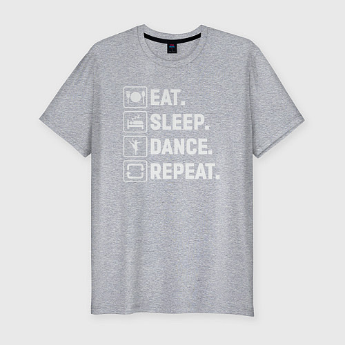 Мужская slim-футболка Есть спать танцевать повторять / Меланж – фото 1
