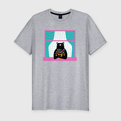 Мужская slim-футболка Мишка в окошке