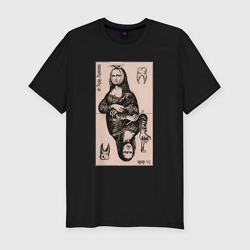 Мужская slim-футболка Мона Лиза у стоматолога / Черный – фото 1