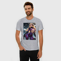 Футболка slim-fit Девушка с оружием в киберпанк стиле, цвет: меланж — фото 2