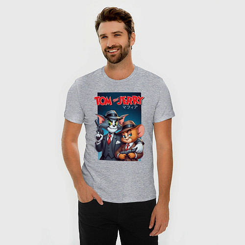 Мужская slim-футболка Tom and Jerry - gangsters / Меланж – фото 3