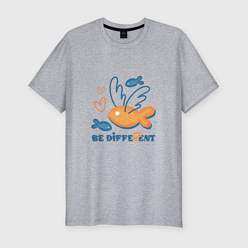 Мужская slim-футболка Летающая рыба, Be different / Меланж – фото 1