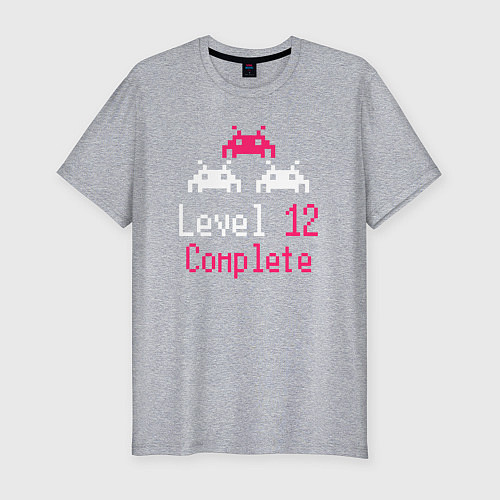 Мужская slim-футболка Уровень 12 пройден / Меланж – фото 1