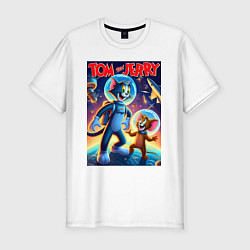 Футболка slim-fit Том и Джерри - неоновый космос, цвет: белый