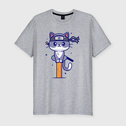 Футболка slim-fit Котик самурай, цвет: меланж