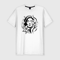 Футболка slim-fit Лицо девушки в цветах, цвет: белый