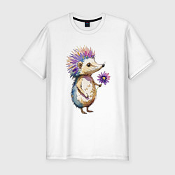 Футболка slim-fit Ёжик с цветком - акварель, цвет: белый