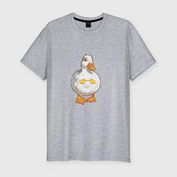 Мужская slim-футболка Милая смущенная уточка гусь мем