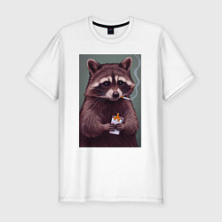 Футболка slim-fit Тяжёлый день у енота, цвет: белый
