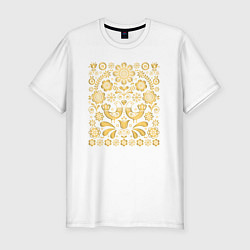 Мужская slim-футболка Обережный узор позолота - птицы счастья