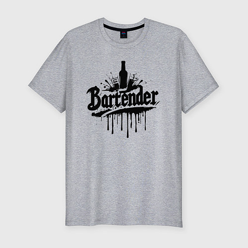 Мужская slim-футболка Бармен бутылка и бокалы / Меланж – фото 1