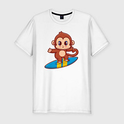 Футболка slim-fit Обезьянка серфер, цвет: белый