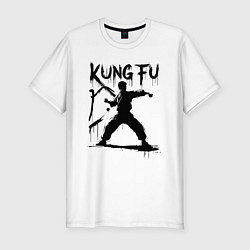 Футболка slim-fit Кунг-фу мастер черной краской, цвет: белый