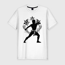 Футболка slim-fit Боец в тайском орнаменте, цвет: белый