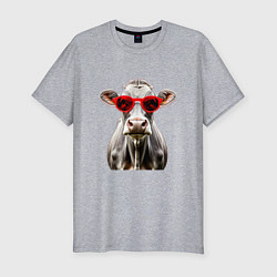 Мужская slim-футболка Корова в очках