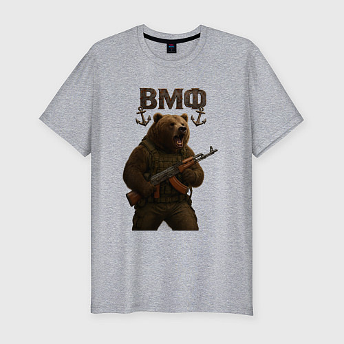 Мужская slim-футболка ВМФ медведь с автоматом / Меланж – фото 1