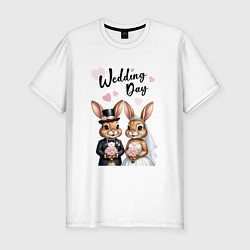 Футболка slim-fit Wedding day зайцы, цвет: белый