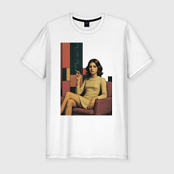 Футболка slim-fit Девушку в кресле ретро поп-арт 1970-е, цвет: белый