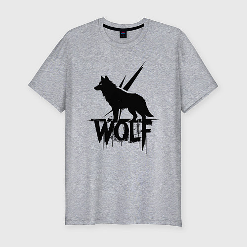 Мужская slim-футболка Волк на страже / Меланж – фото 1